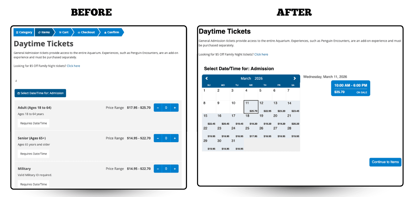 Ticketing calendar before and after comparison